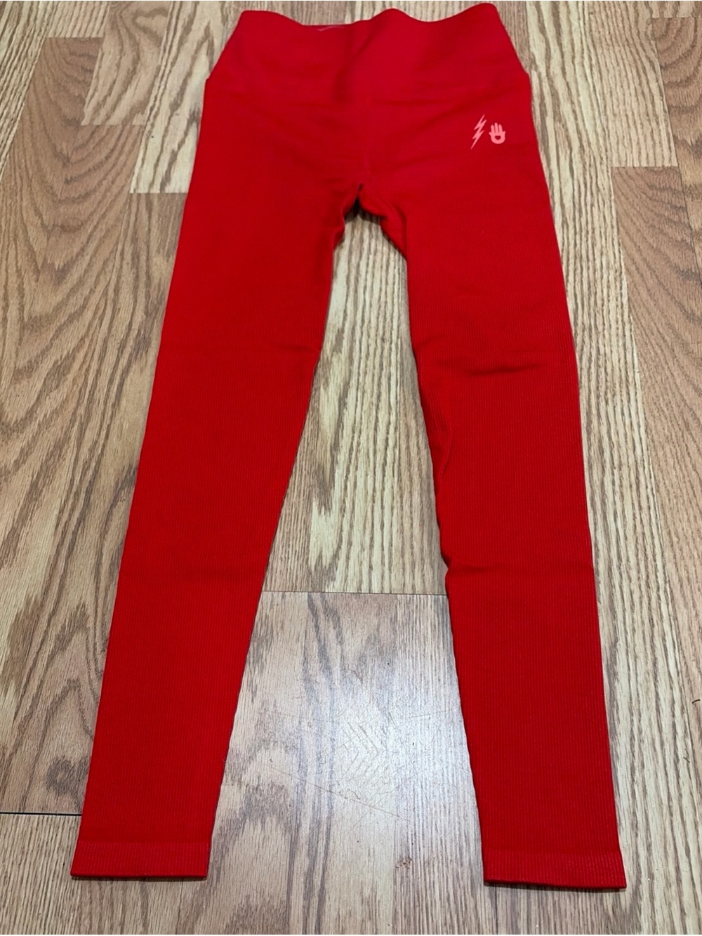 Spiritual Gangster XS/S Red Ribbed Active Leggings Lightning Logo - Kylie Toole